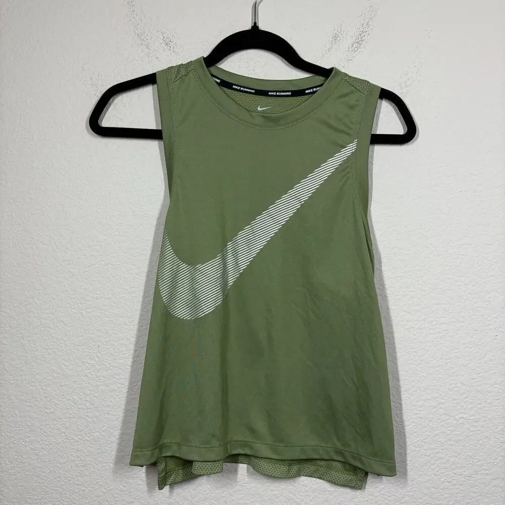 Nike Small Dri-Fit Running Tank City Core Top Olive Green Racerback Activewear - Picture 2 of 10